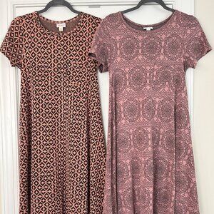 PRE-OWNED LuLaRoe Women's CARLY XXSmall Geometric Pink High Low Dress Lot of 2